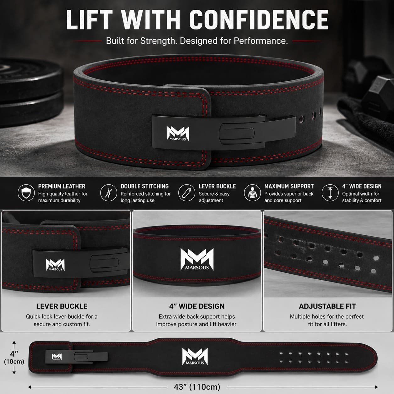 Marsous RedLine Lever Powerlifting Belt - Image 3