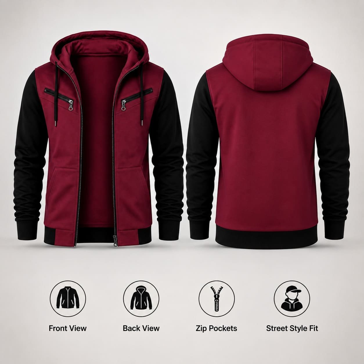 Crimson Edge Zip Hoodie - Image 2