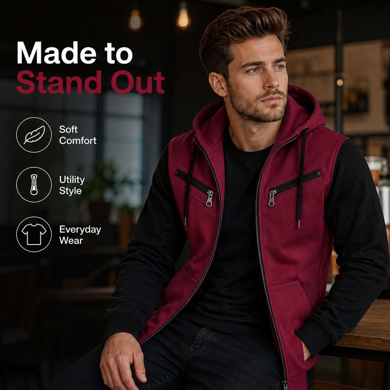 Crimson Edge Zip Hoodie - Image 3