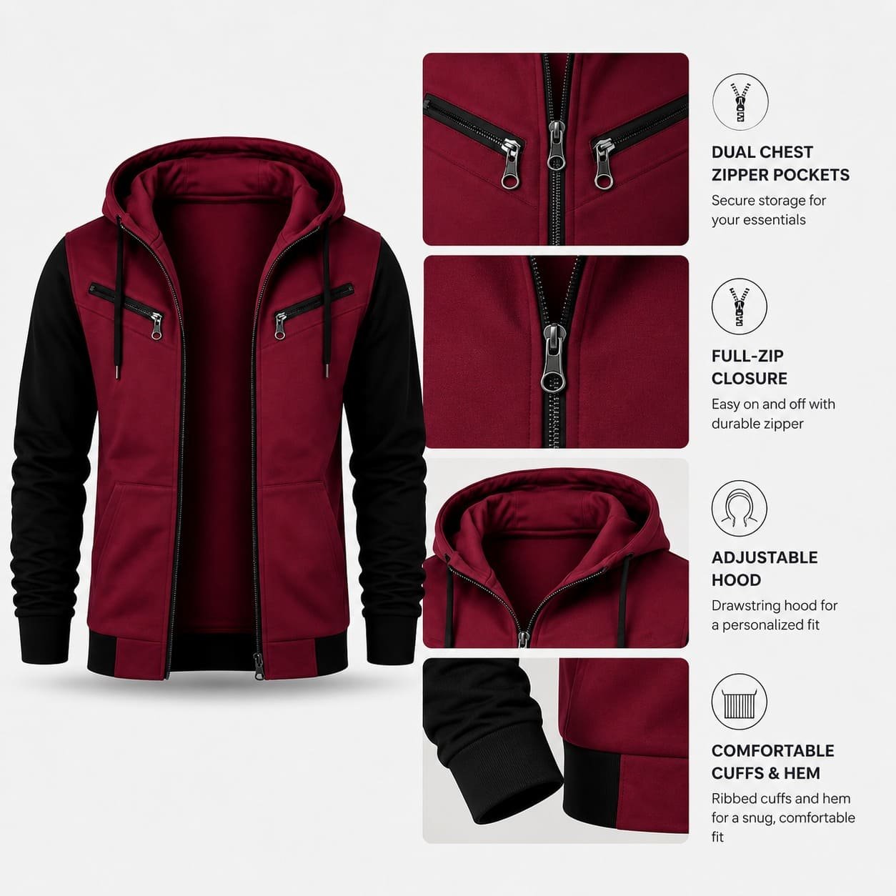 Crimson Edge Zip Hoodie - Image 5